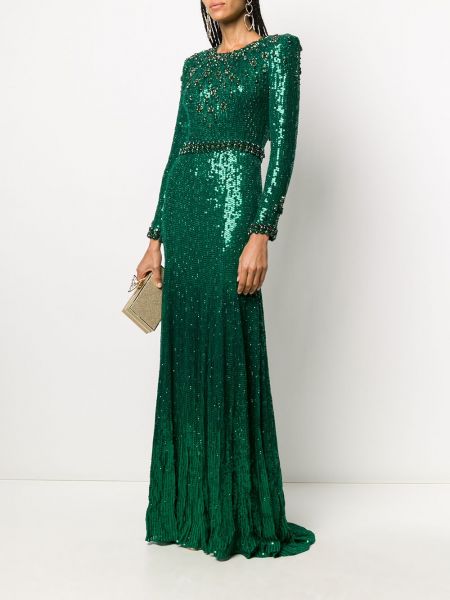Sukienka wieczorowa z cekinami z kryształkami Jenny Packham zielona