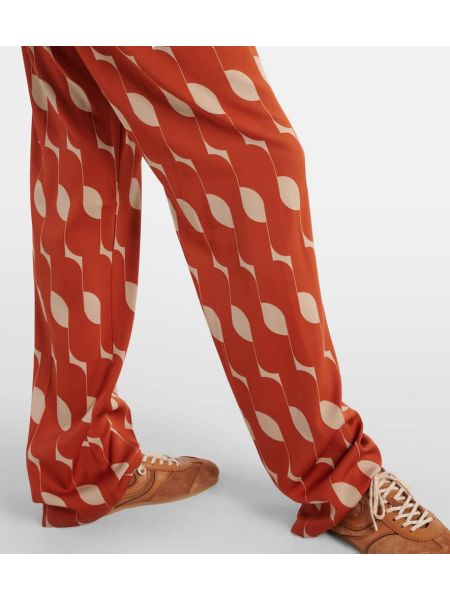 Pantaloni dritti di seta con stampa Dries Van Noten arancione