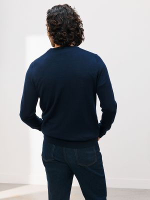 Шерстяной свитер из шерсти мериноса с v-образным вырезом John Lewis синий