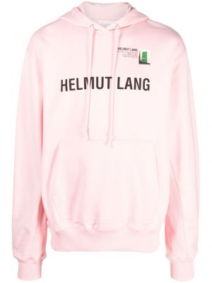 Bluza z kapturem bawełniana z nadrukiem Helmut Lang różowa