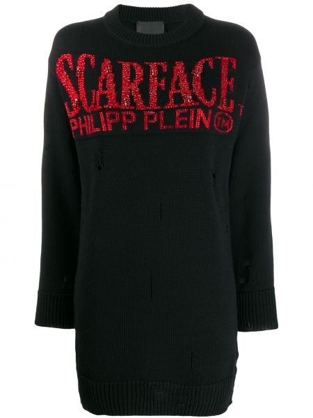 Sweter z przetarciami Philipp Plein czarny