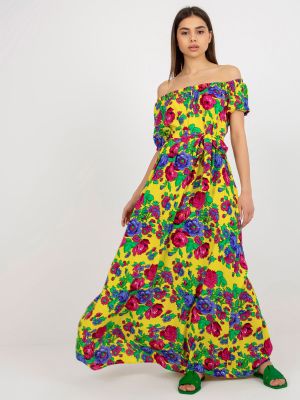 Virágos hosszú ruha Fashionhunters sárga