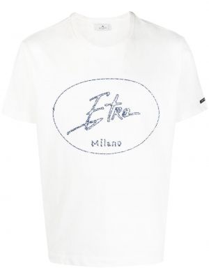 Памучна тениска бродирана Etro бяло
