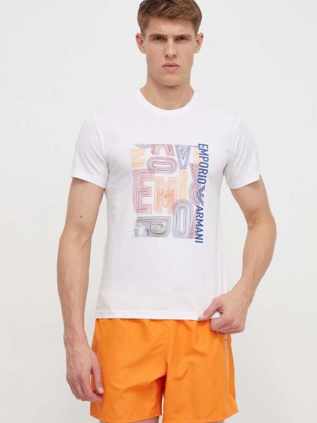 Koszulka bawełniana z nadrukiem Emporio Armani Underwear biała