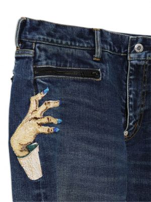 Haftowane proste jeansy Undercover niebieskie