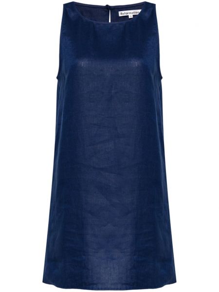 Lanena mini obleka Reformation modra