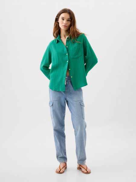 Relaxed oversize риза от муселин Gap зелено