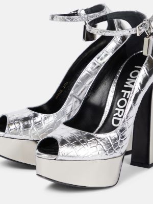 Pantofi cu toc din piele cu platformă Tom Ford argintiu