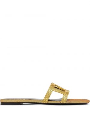 Papuci tip mules de cristal Versace auriu