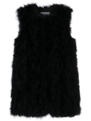 Manteau de fourrure en soie sans manches Yves Salomon noir