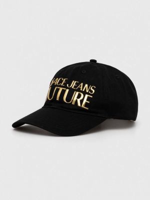 Czarna czapka z daszkiem bawełniana Versace Jeans Couture