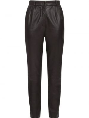 Kožené rovné kalhoty Dolce & Gabbana černé