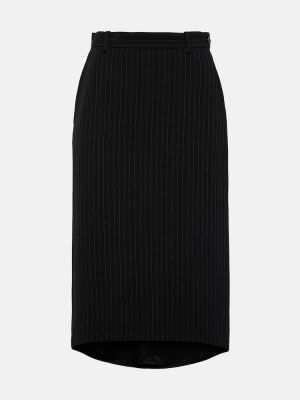 Czarna spódnica midi wełniana w paski Balenciaga