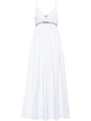 Haftowana sukienka długa bawełniana Miu Miu biała