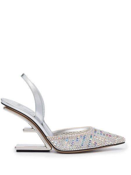 Кожени полуотворени обувки с кристали Fendi сребристо