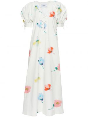Midi haljina s cvjetnim printom s printom Sleeper bijela