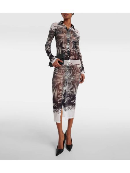 Midi šaty s potiskem se síťovinou Jean Paul Gaultier