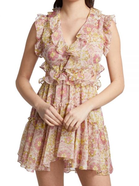 Платье мини в цветочек с принтом с рюшами Misa Los Angeles