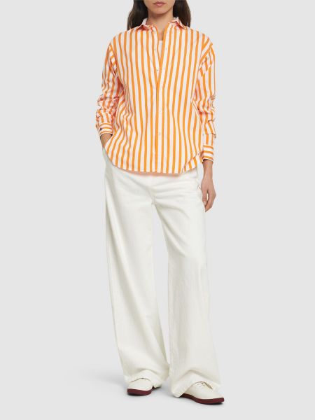Bombažna srajca s črtami Polo Ralph Lauren oranžna