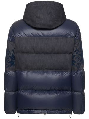 Péřová bunda z nylonu s kapucí Etro modrá