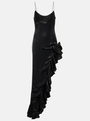 Асимметричное платье миди с рюшами Alessandra Rich черное