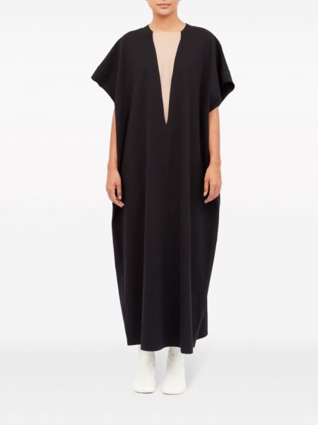 Robe longue en coton à col v Mm6 Maison Margiela noir
