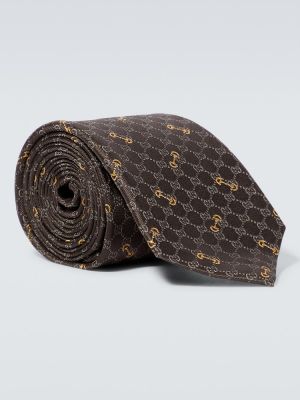 Jedwabny krawat żakardowy Gucci brązowy