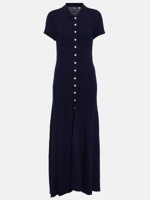 Volnena dolga obleka Polo Ralph Lauren modra