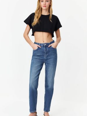 Jeansy skinny z wysoką talią slim fit Trendyol niebieskie