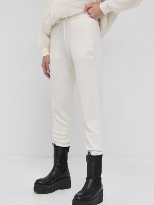 Karl Lagerfeld gyapjú nadrág krémszínű, női, sima