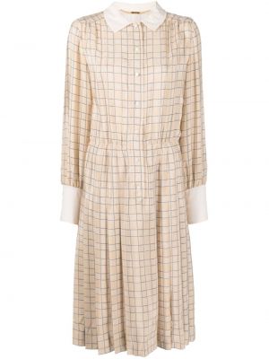 Svilena srajčna obleka s karirastim vzorcem s potiskom Céline Pre-owned