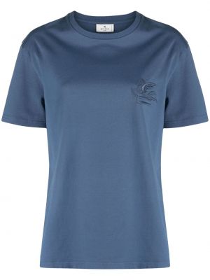 Bombažna majica z vezenjem Etro modra