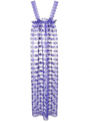 Koktejl obleka z vezenjem brez rokavov s cvetličnim vzorcem Olympiah modra