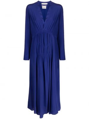 Hedvábné midi šaty s výstřihem do v Isabel Marant - modrá