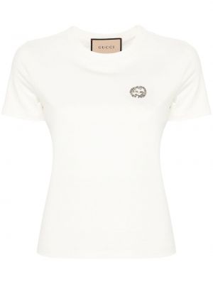 Koszulka z kryształkami Gucci biała