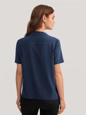 Шелковая рубашка с v-образным вырезом с коротким рукавом Lilysilk синяя