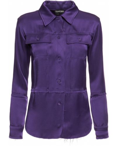Saténová košile s kapsami Tom Ford fialová
