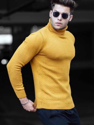 Sweter slim fit Madmext żółty