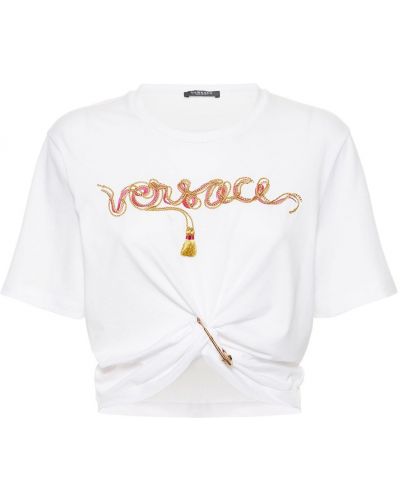 Pamut hímzett póló Versace - fehér