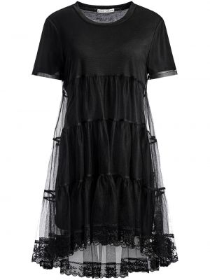 Mini šaty s krátkými rukávy z polyesteru s kulatým výstřihem Alice + Olivia - černá