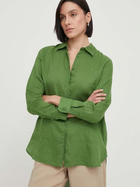 Lniana koszula United Colors Of Benetton zielona