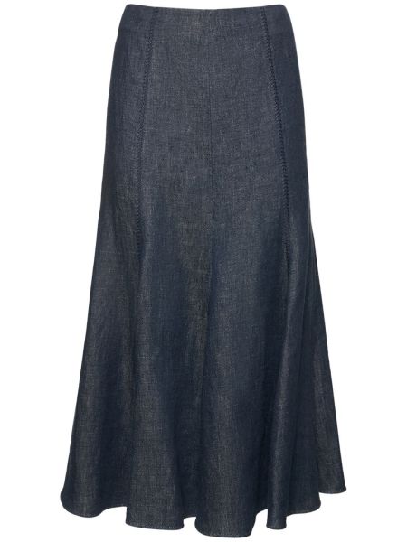Ľanová midi sukňa Gabriela Hearst modrá