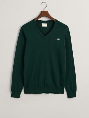 Хлопковый свитер с v-образным вырезом Gant зеленый