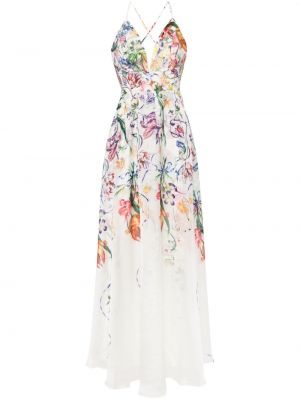 Večerna obleka s cvetličnim vzorcem s potiskom Marchesa Notte bela