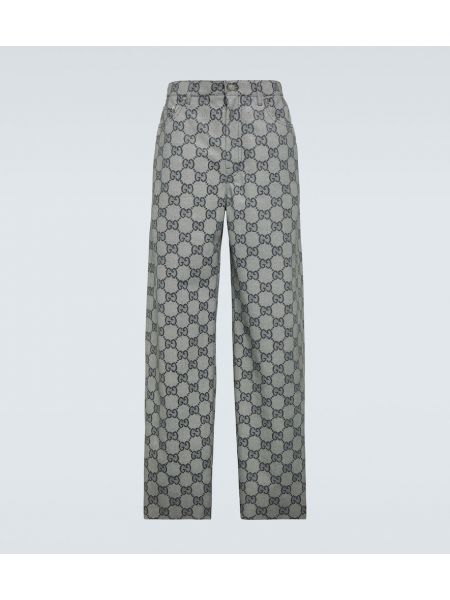 Pantalones rectos de cuero Gucci gris