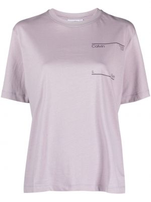 Raštuotas medvilninis marškinėliai Calvin Klein violetinė