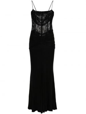 Večernja haljina s čipkom s draperijom Alessandra Rich crna
