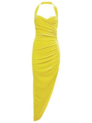 Ασύμμετρος βελούδινος μίντι φόρεμα Norma Kamali κίτρινο