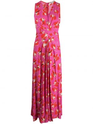 Růžové květinové dlouhé šaty s potiskem Dvf Diane Von Furstenberg