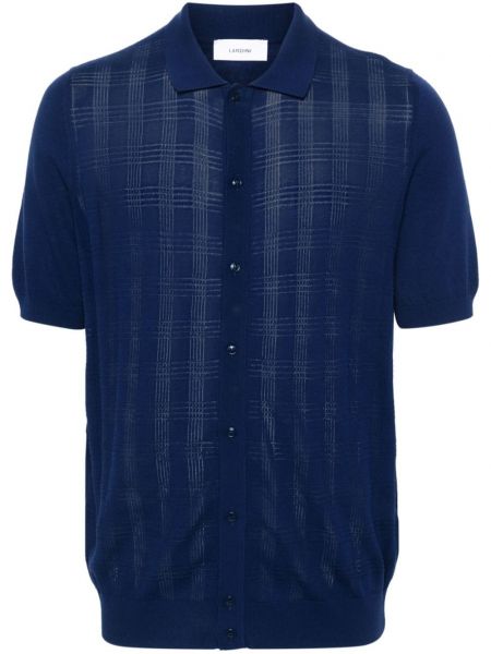 Bombažna polo majica s karirastim vzorcem Lardini modra
